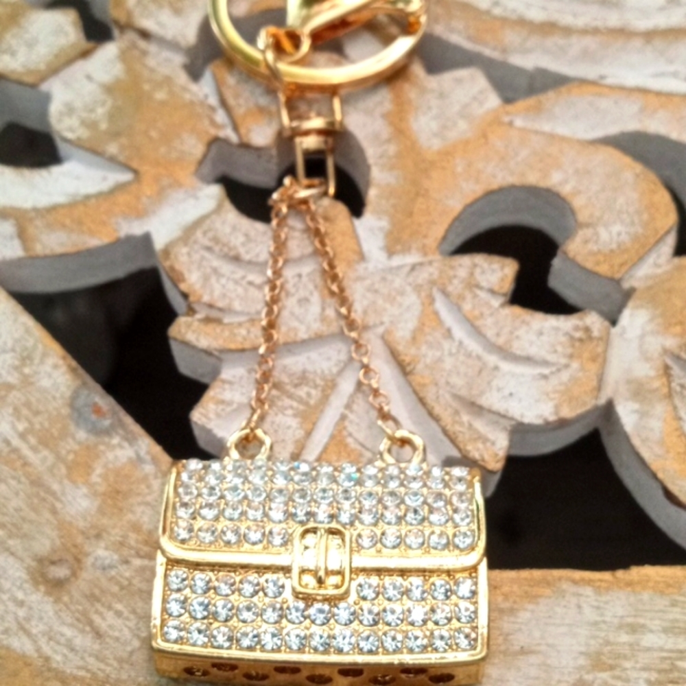 Gold Bling Purse Keychain Bag Charm, New